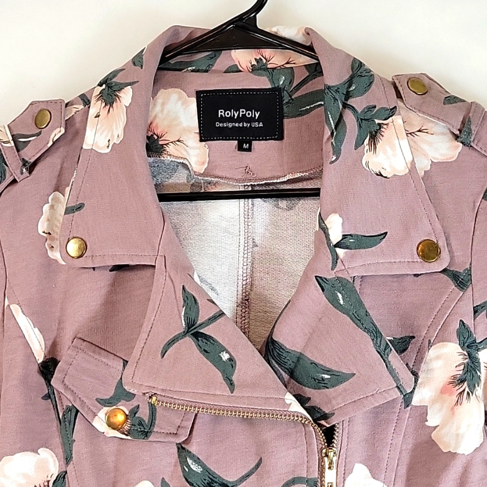 Roly Poly Floral Bomber Jacket w Brass Detail  Size M - Picture 4 of 12
